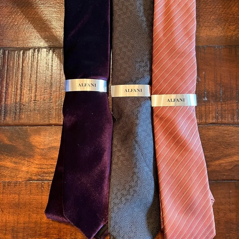 Alfani Men's Tie Trio - Dark Purple, Charcoal, Rust